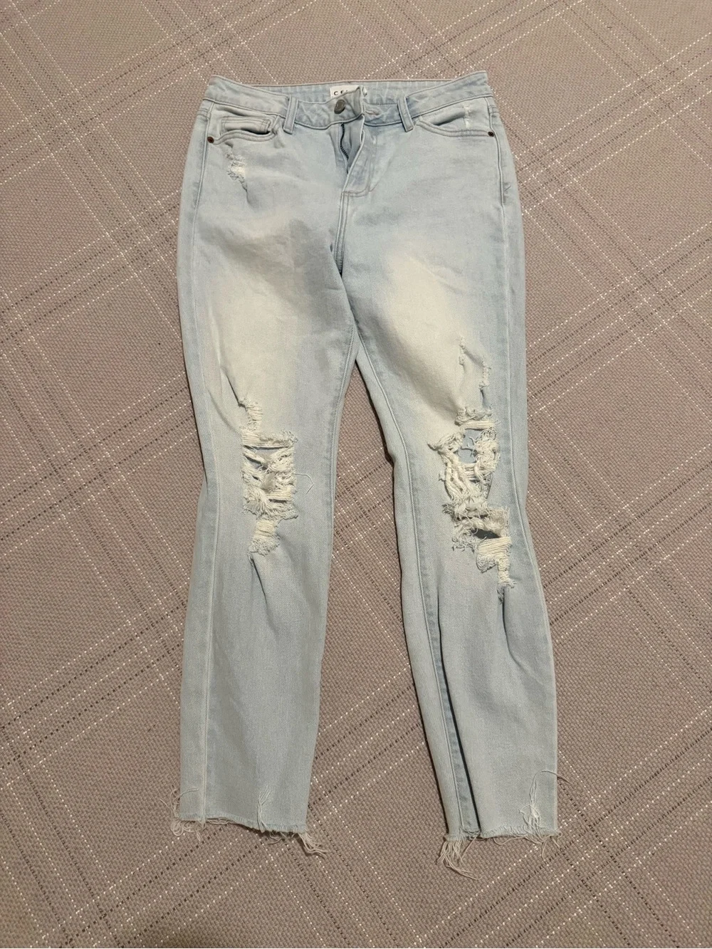 Cello Light Blue Distressed Straight-Leg Jeans